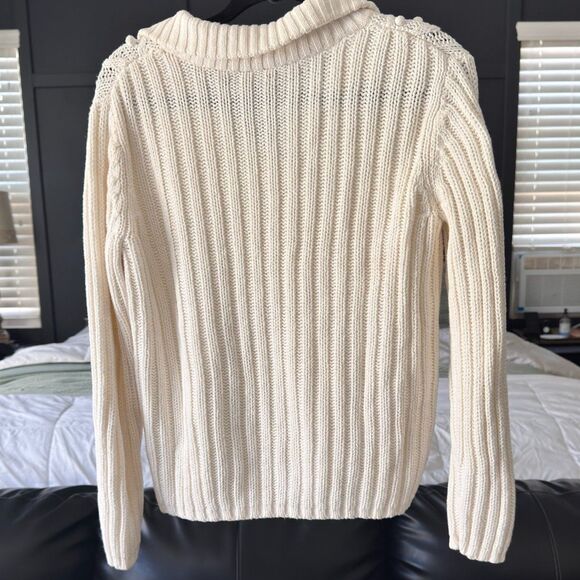 High Sierra Chunky Cable Knit Zip Sweater Cream Ivory Bobble Detail Size M - Picture 2 of 9